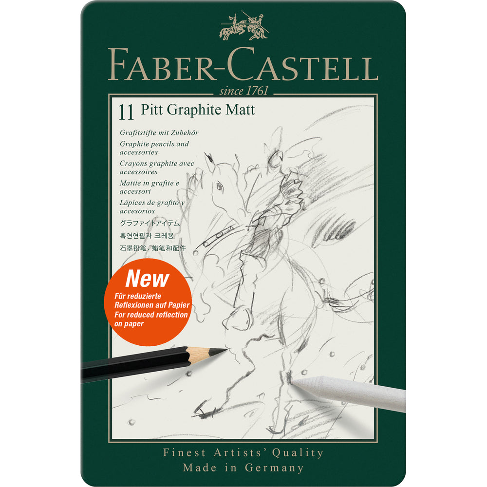 FABER-CASTELL Pitt Graphite Mat Lot de 11 crayons avec accessoires et boîte en métal