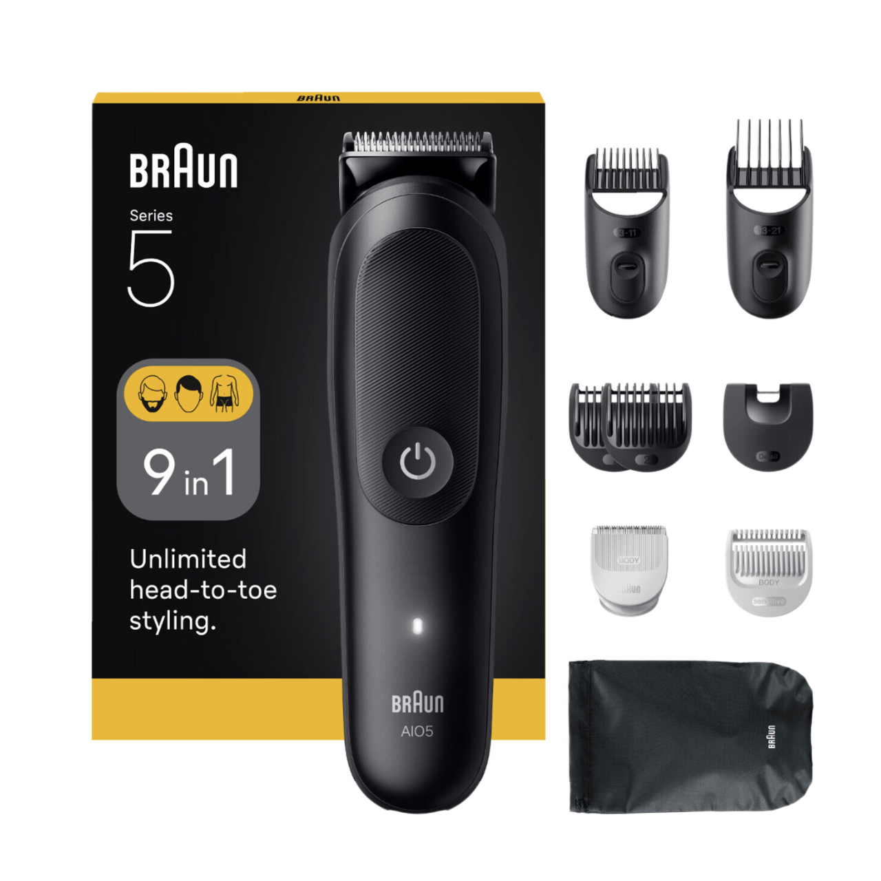 BRAUN MGK5540 - Tondeuse Multifonction 7-en-1 - Étanche - Tondeuse de Précision - Sans Fil - Noir