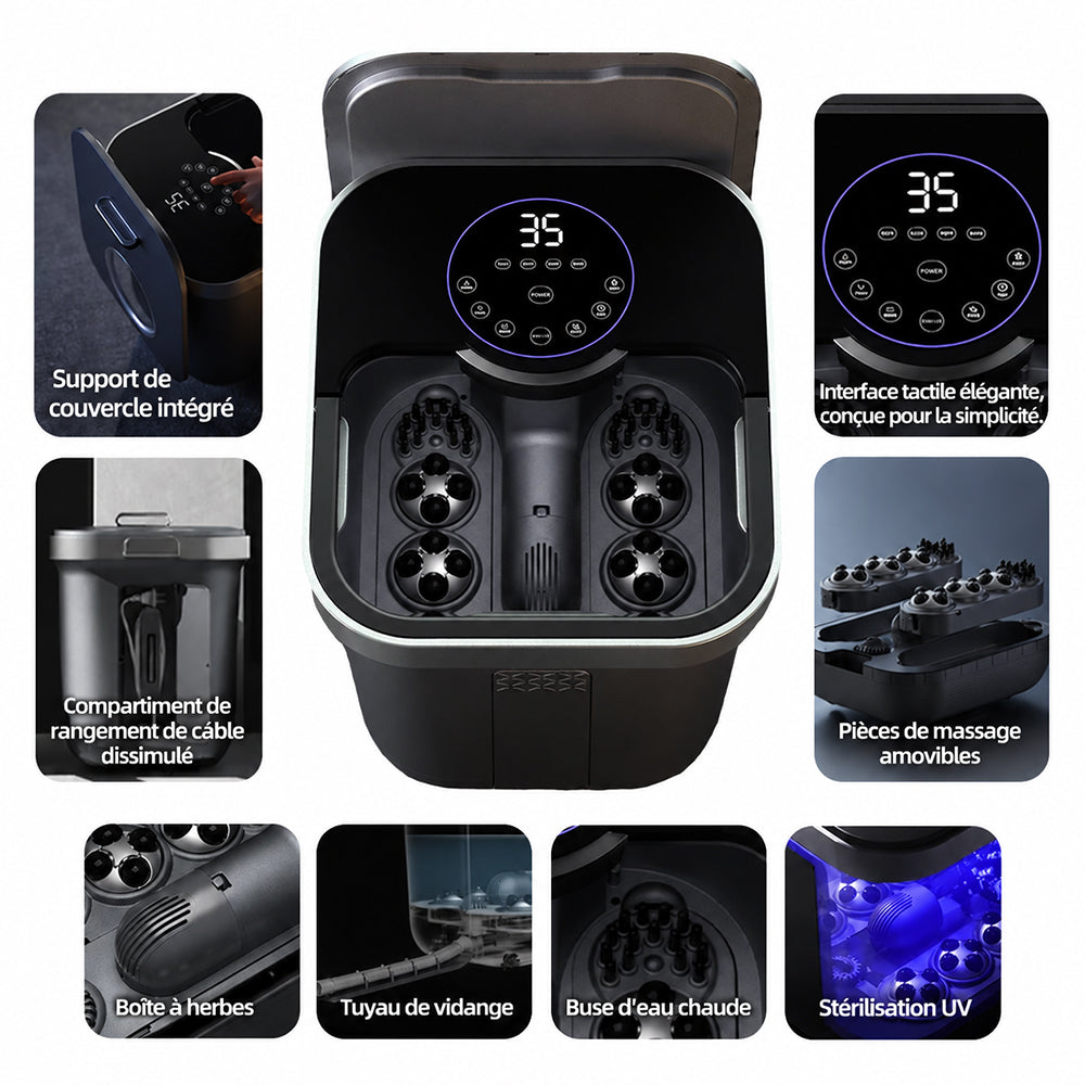 KASJ Z201 Bain de pieds massant électrique avec 6 rouleaux rotatifs & 2 points d'acupression à mouvement vertical – Stérilisation UV, Bassin profond pour bain de mollets, Chauffage réglable, Minuterie & roues faciles à déplacer pour soulager le stres