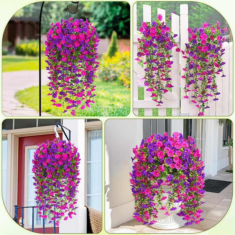 Yuejia Lot de 4 bouquets suspendus de fleurs artificielles en soie liseron violet et fuchsia - 75 cm