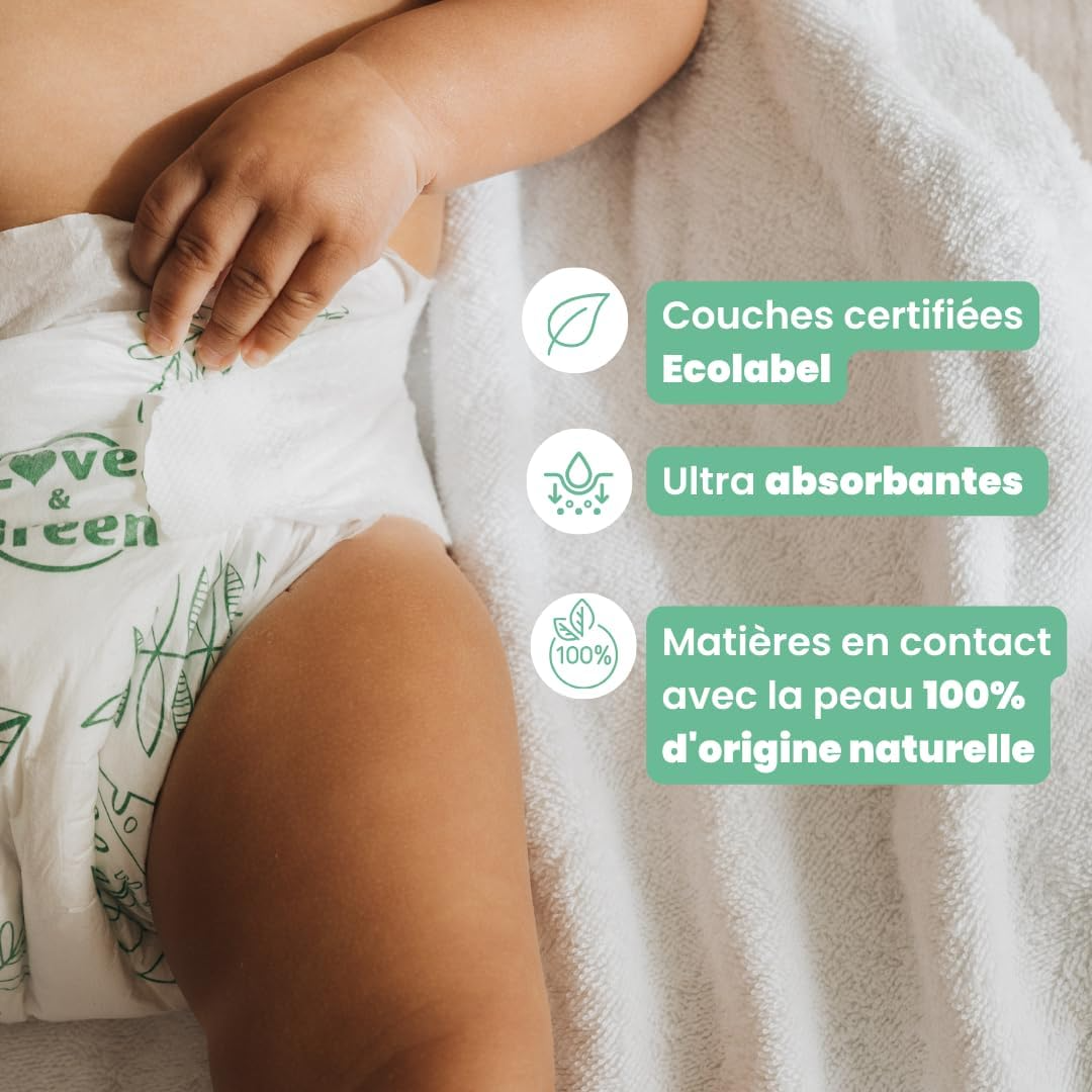 Love&Green Couches bébé saines et écologiques Taille 2 3-6 kg - 36 couches