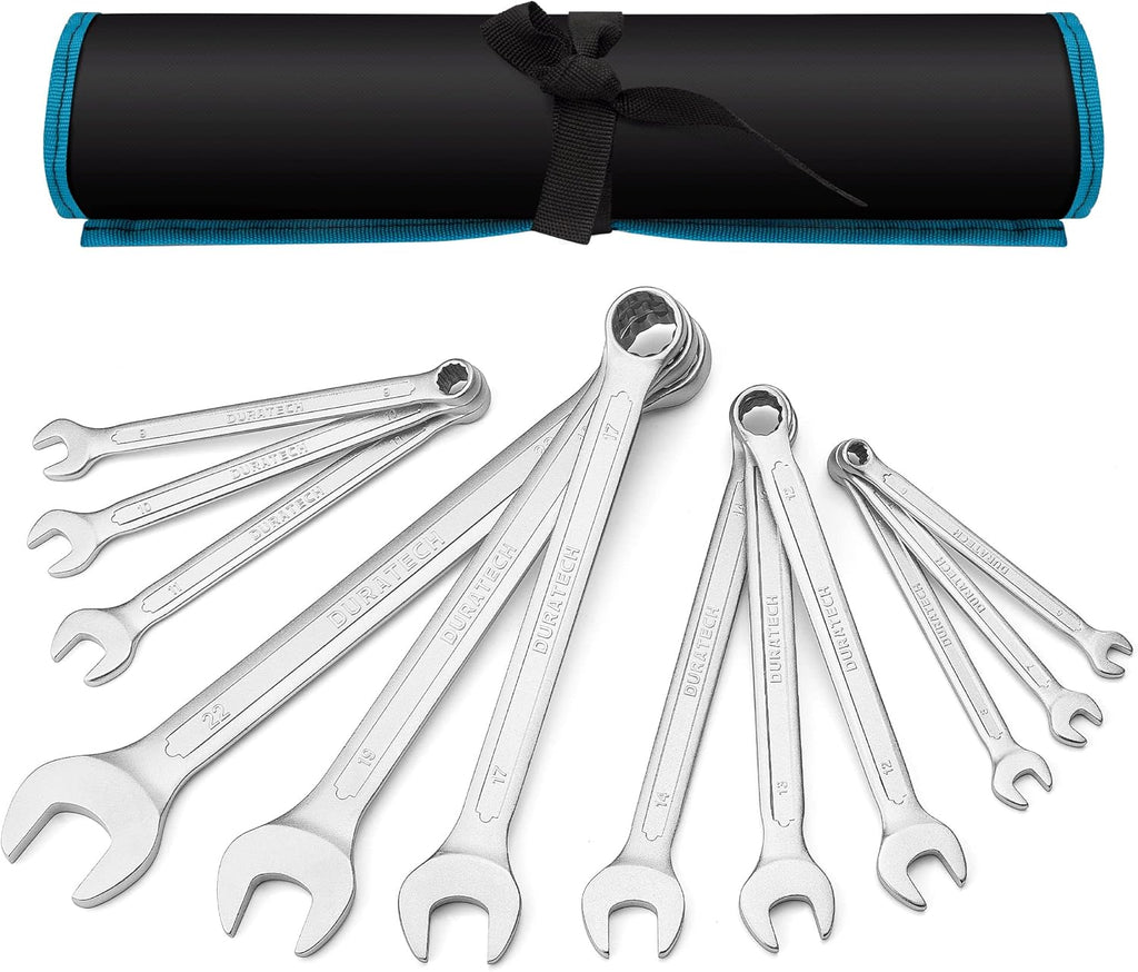 DURATECH Jeu de clés mixtes 12 pièces, 6-22 mm, Acier Cr-V, Bout coudé | Coudé à 15°, Clés à anneau et à bout ouvert, Bout fermé à 12 points, Acier chrome-vanadium, Finition chromée