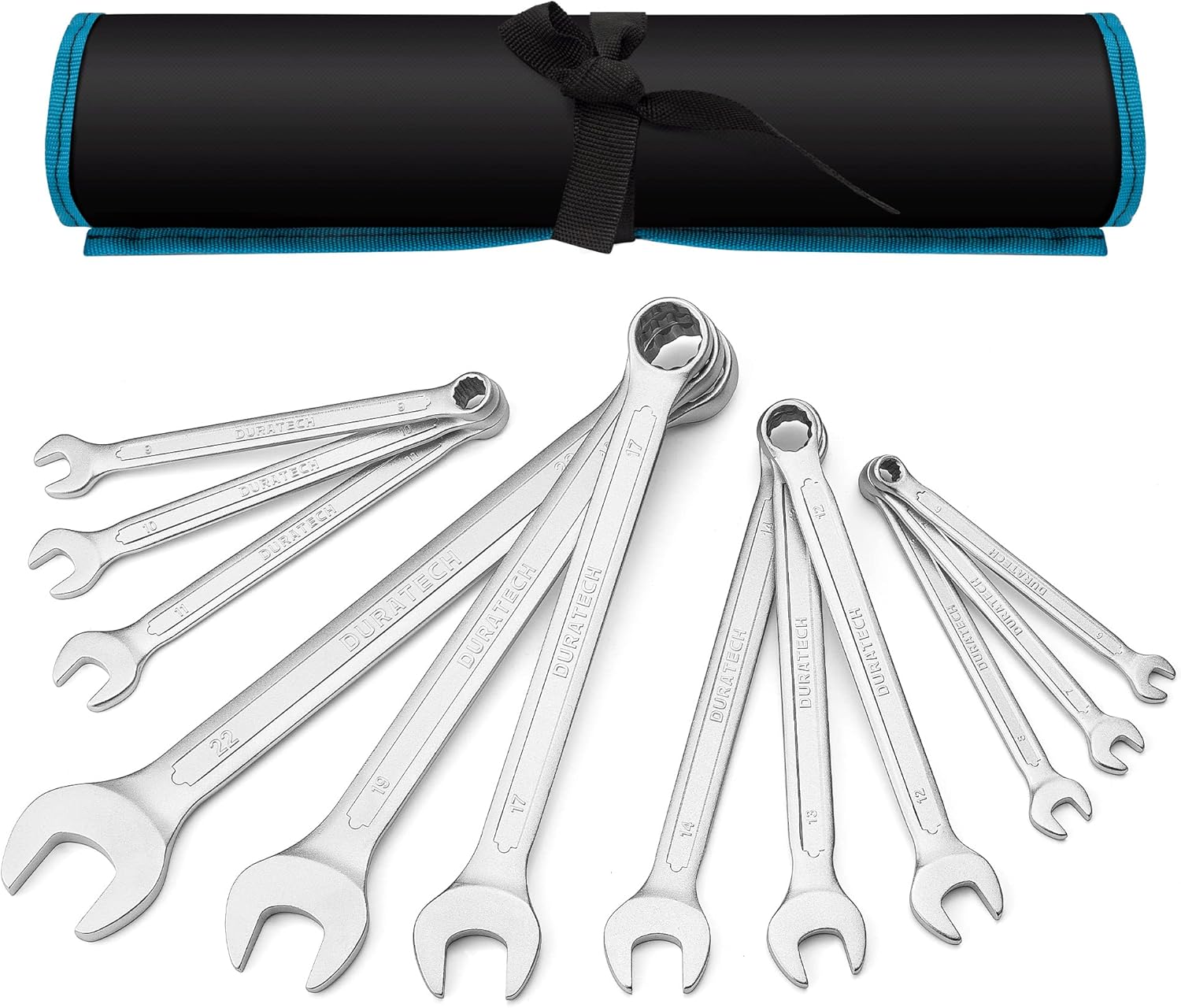 DURATECH Jeu de clés mixtes 12 pièces, 6-22 mm, Acier Cr-V, Bout coudé | Coudé à 15°, Clés à anneau et à bout ouvert, Bout fermé à 12 points, Acier chrome-vanadium, Finition chromée