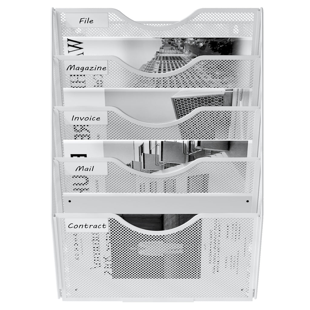 Senhoglb Porte-documents mural A4 à 5 niveaux en maille métallique - Blanc