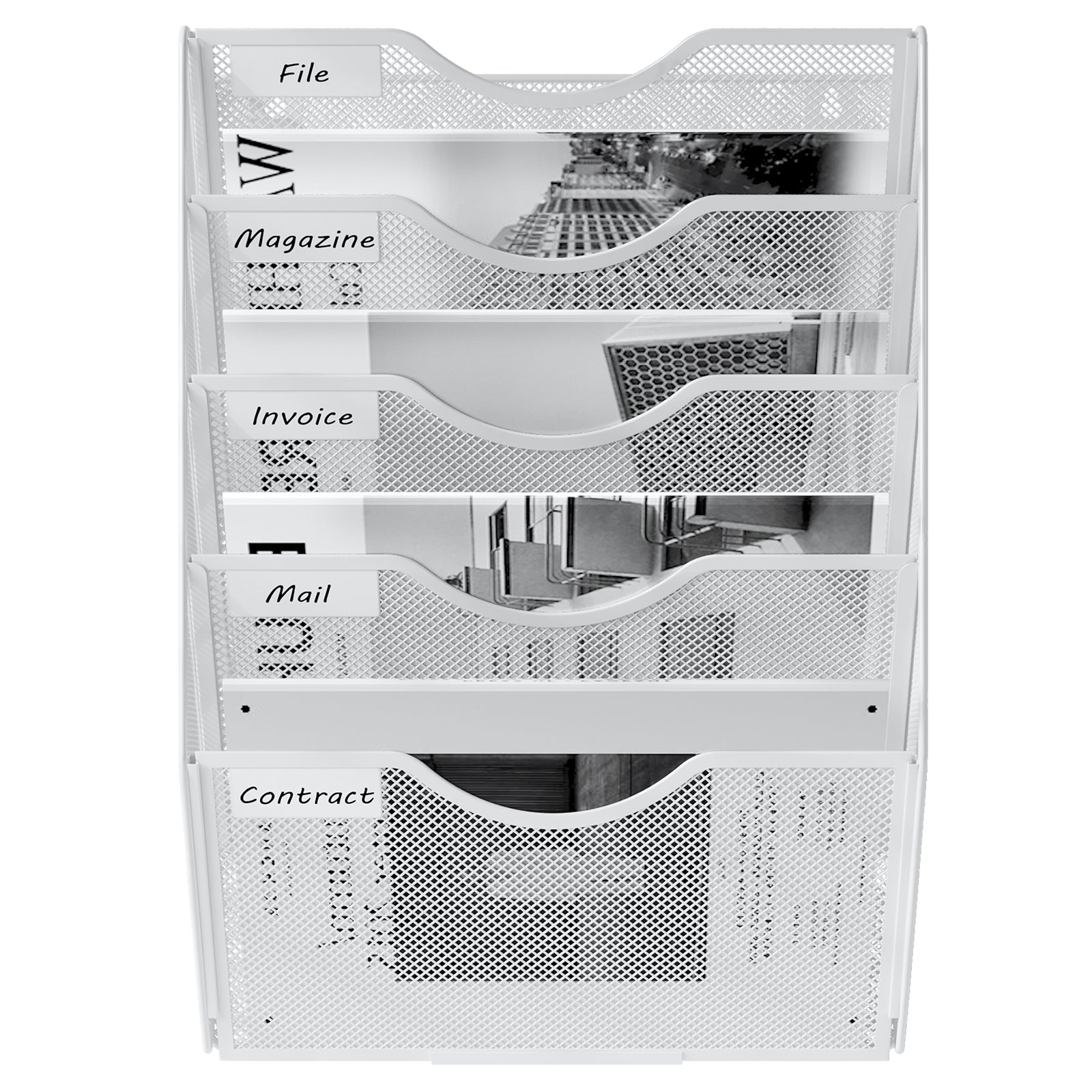 Senhoglb Porte-documents mural A4 à 5 niveaux en maille métallique - Blanc