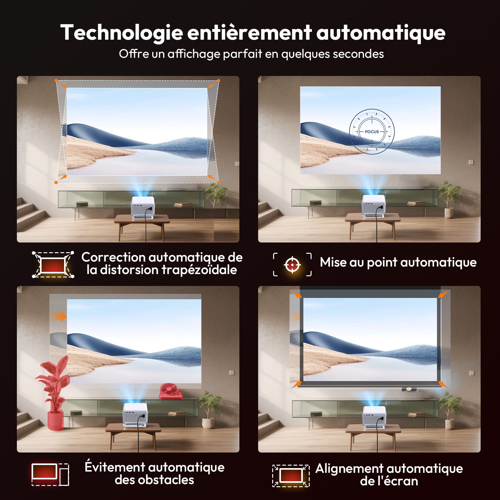 Pack de divertissement pour grand écran - Projecteur portable XGODY Gimbal N6 Pro avec écran de projection de 120 pouces en cadeau