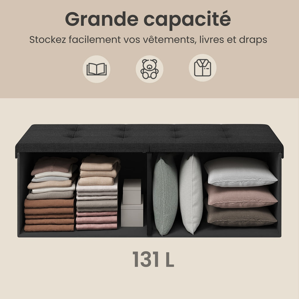 JOYFURNOS Banc de rangement, 38 x 110 x 38 cm, pouf coffre, banc de lit, pour salon, chambre à coucher, entrée, noir