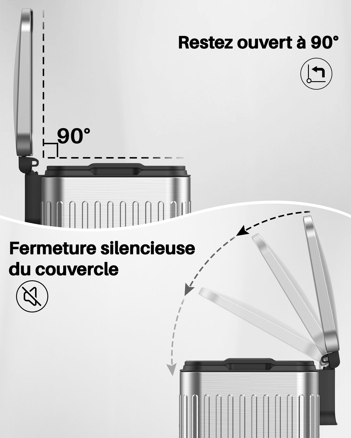 Poubelle en acier inoxydable 60 litres / 16 gallons avec couvercle à fermeture douce, grande poubelle à pédale avec texture romaine, seaux intérieurs amovibles