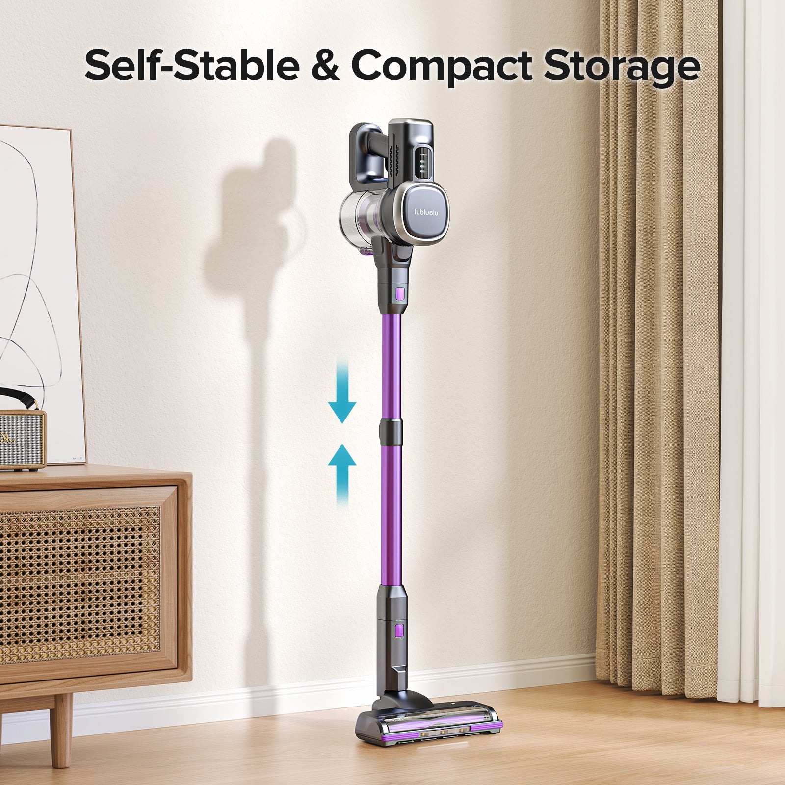 Lubluelu 202 Aspirateur balai sans fil forte aspiration, Autonomie 50 minutes, Autoportant, Batterie amovible, Pour sols durs et poils d'animaux