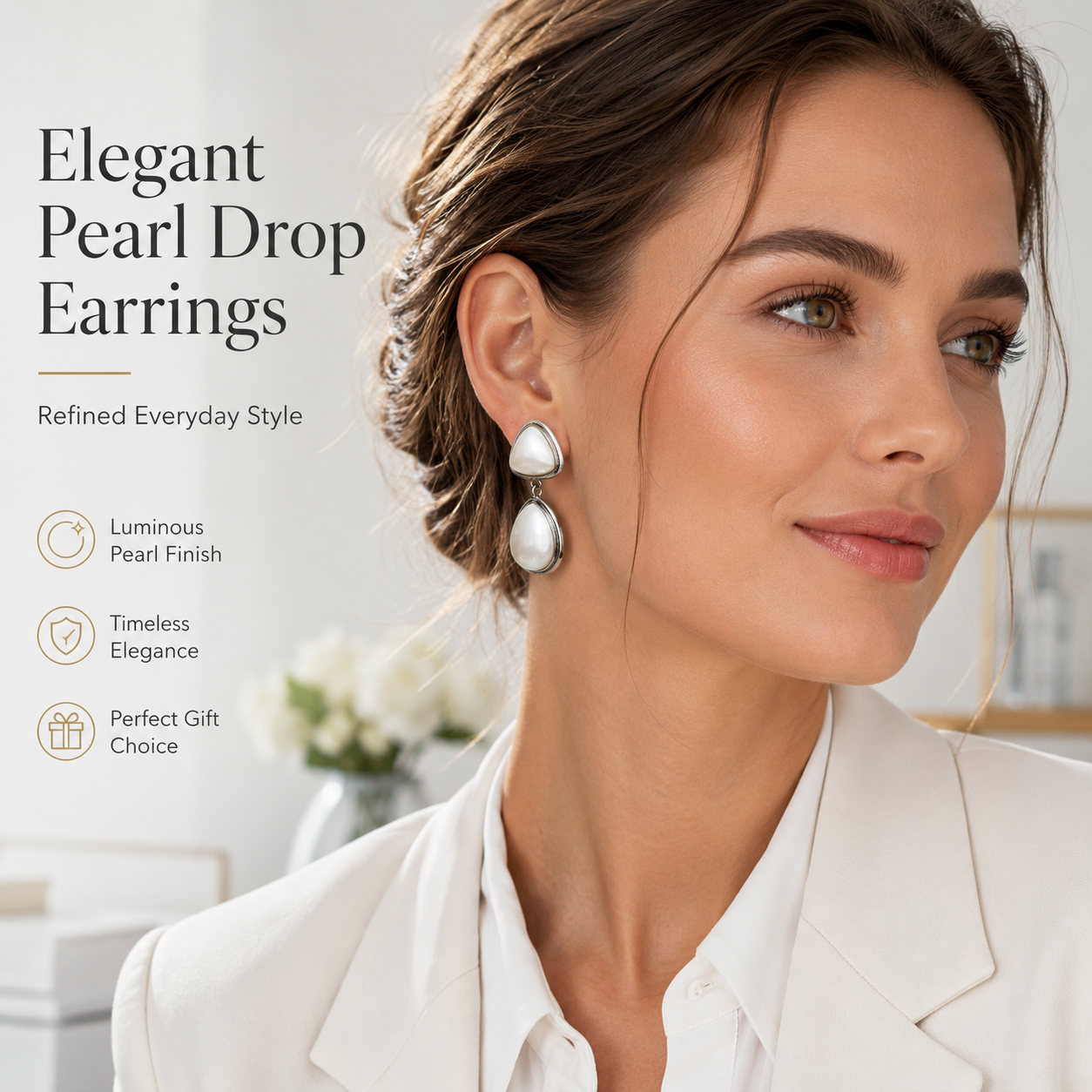 VoxorAI Boucles d'oreilles pendantes en perles goutte d'eau style français, Clous d'oreilles, Boucles d'oreilles toutes saisons, Argent