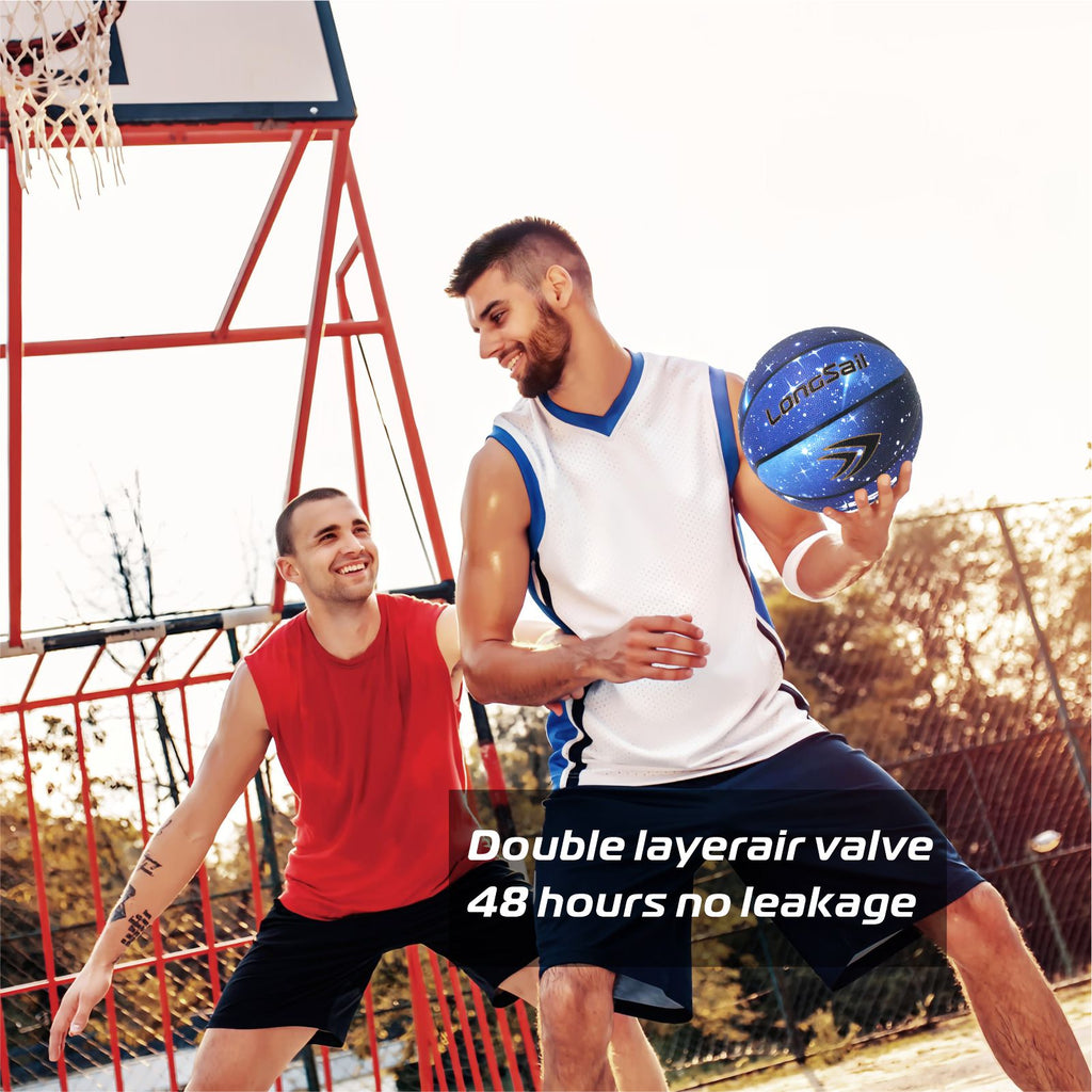 LONGSAIL Ballon de basket de qualité en cuir composite et microfibre bleu étoilé - Taille 7