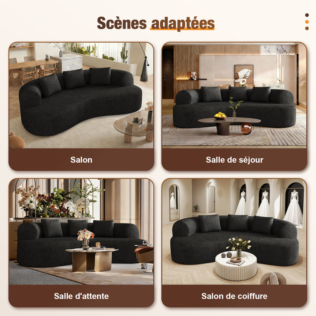 GTIMEX Canapé 2 places, Canapé modulable en chenille, 168 x 90 x 67 cm, Capacité de charge statique : 270 kg, Aucun assemblage requis, Canapé sans armatures, Canapé rembourré au design incurvé avec 3 coussins décoratifs pour salon et petits apparteme