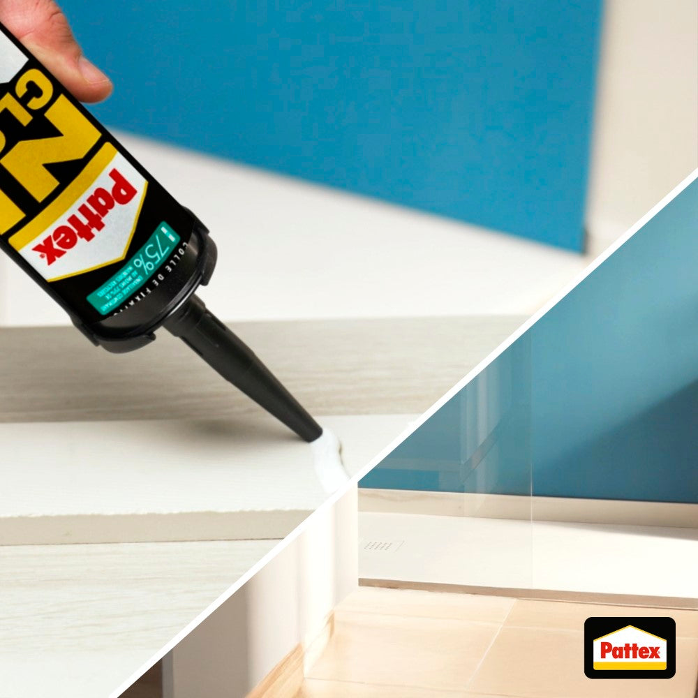 Henkel Pattex | Colle Ni Clou Ni Vis Résiste à l'Eau (cartouche de 450 g) – Colle de fixation pour intérieur & extérieur – Mastic blanc maintien immédiat, résistant à l’eau