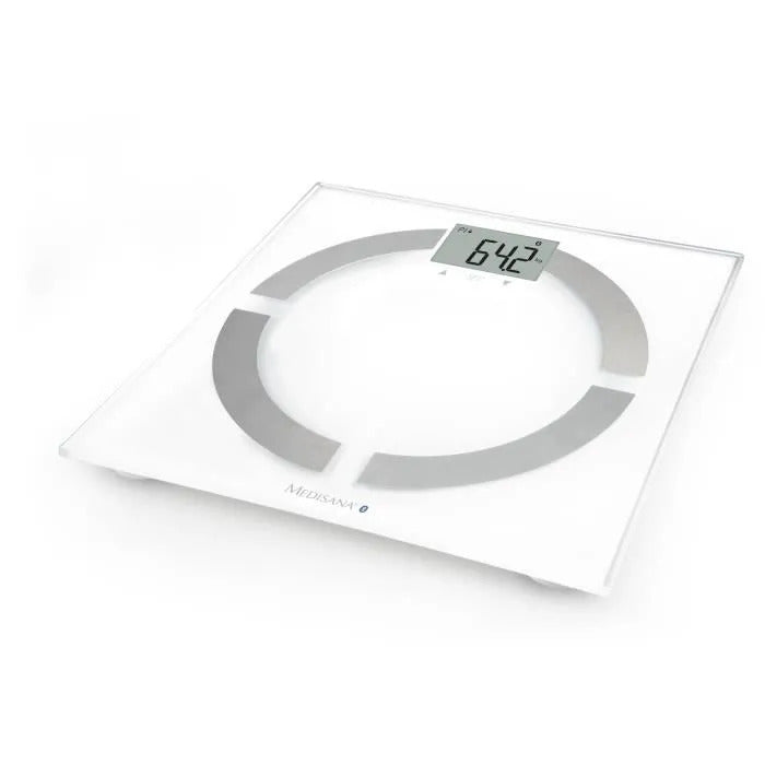Medisana BS 444 Balance Connectée Impédancemètre jusqu'à 180 kg, Bluetooth, BMI/Muscle/Graisse Corporelle/Masse Osseuse avec l'application Vitadock+, Blanc