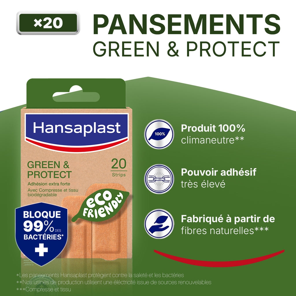 Hansaplast Pansements Plaies Green & Protect x20 2 Tailles