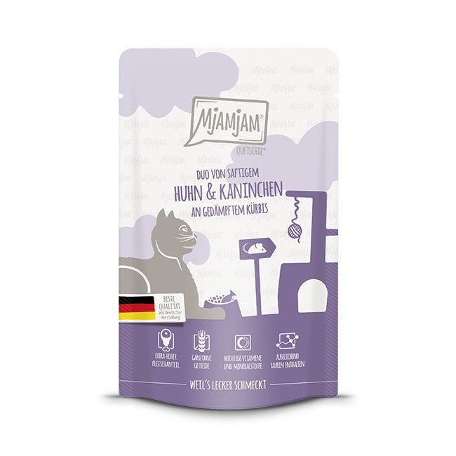MjAMjAM Duo Quetschie Nourriture humide pour chat poulet lapin citrouille 125 g