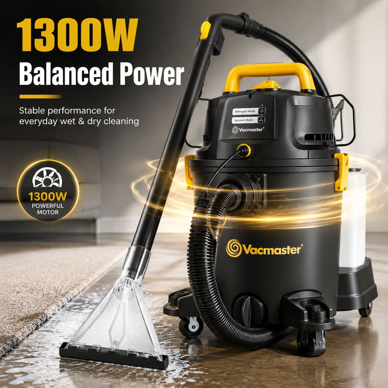 Vacmaster VK1323PFR Nettoyeur eau et poussière 1300 W, 23 L - 3-en-1 : aspire, lave et sèche tapis, canapés, tissus d’ameublement et intérieurs de voiture