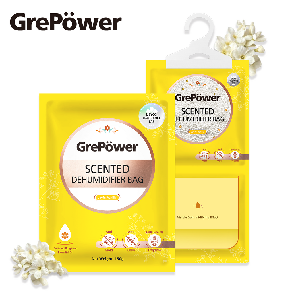 GrePower Saches déshumidifiants à suspendre (parfum vanille), lot de 10, empêchent efficacement l'humidité et la condensation, pour placards, maison, cuisine, garage, chambre