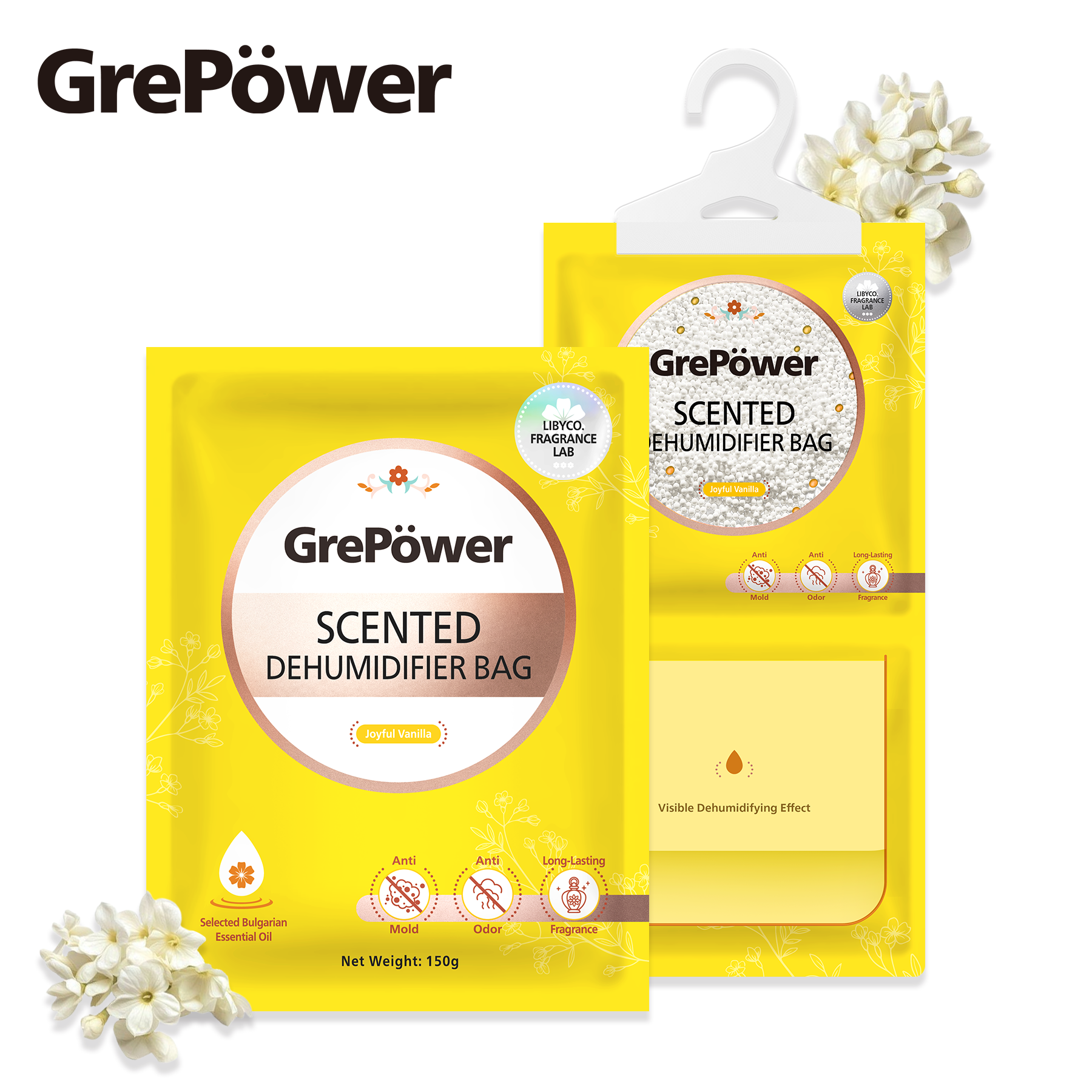 GrePower Saches déshumidifiants à suspendre (parfum vanille), lot de 10, empêchent efficacement l'humidité et la condensation, pour placards, maison, cuisine, garage, chambre