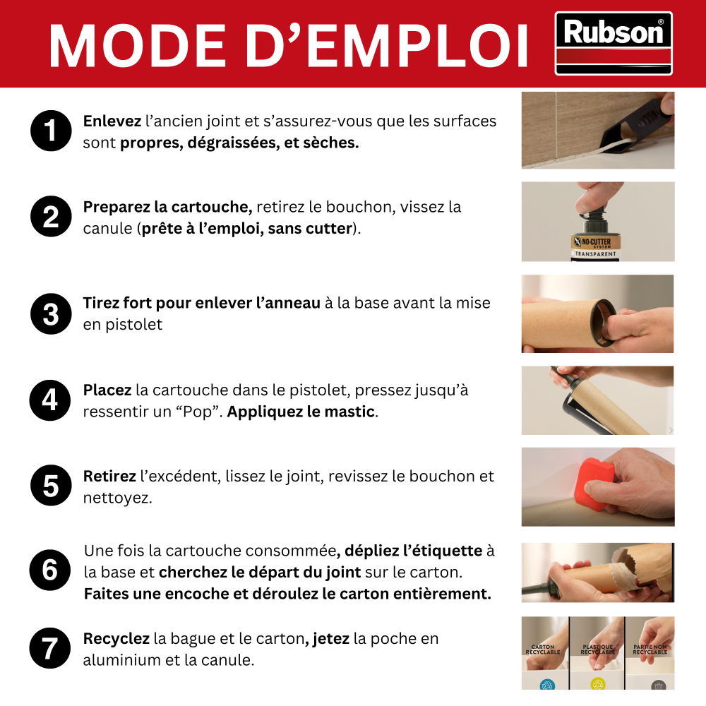 Henkel Rubson | Mastic Bain & Cuisine Noir Intense (cartouche de 280 ml) – Joint silicone multi-matériaux renforcé en antifongiques – Mastic sanitaire coloré, souple & étanche