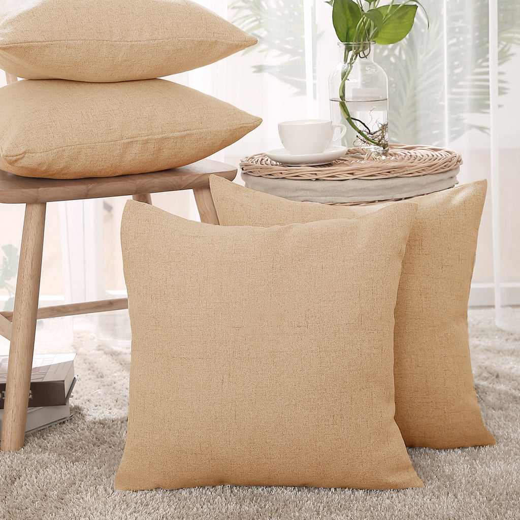 Deconovo housse de coussin en tissu aspect lin, coloris orange, 50 x 50 cm, 1 pièce
