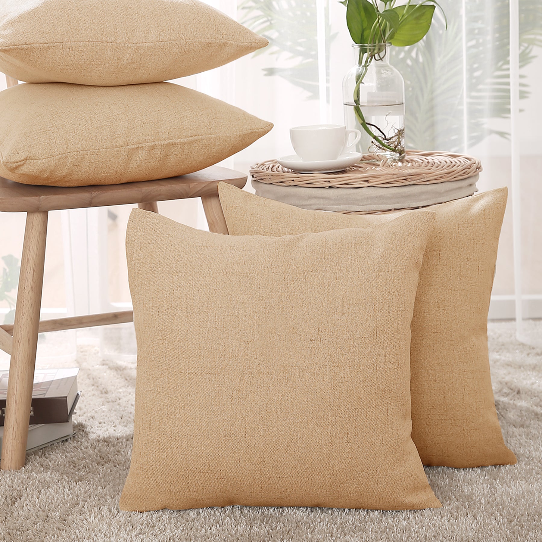 Deconovo housse de coussin en tissu aspect lin, coloris orange, 50 x 50 cm, 1 pièce
