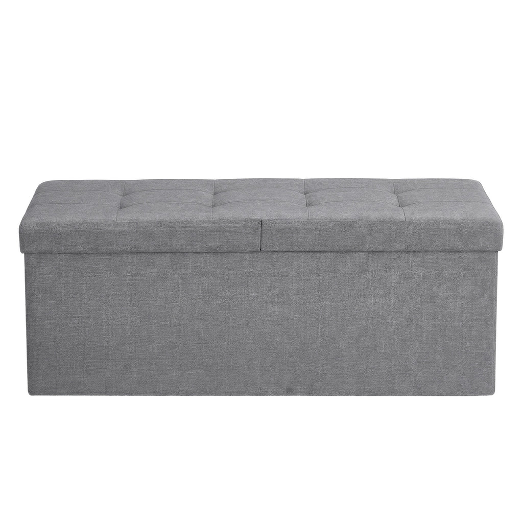 JOYFURNOS Banc de Rangement Pliable, 38 x 110 x 38 cm, Couvercle Rabattable, Capacité de 300 kg, pour Entrée, Salon, Chambre, Gris Foncé