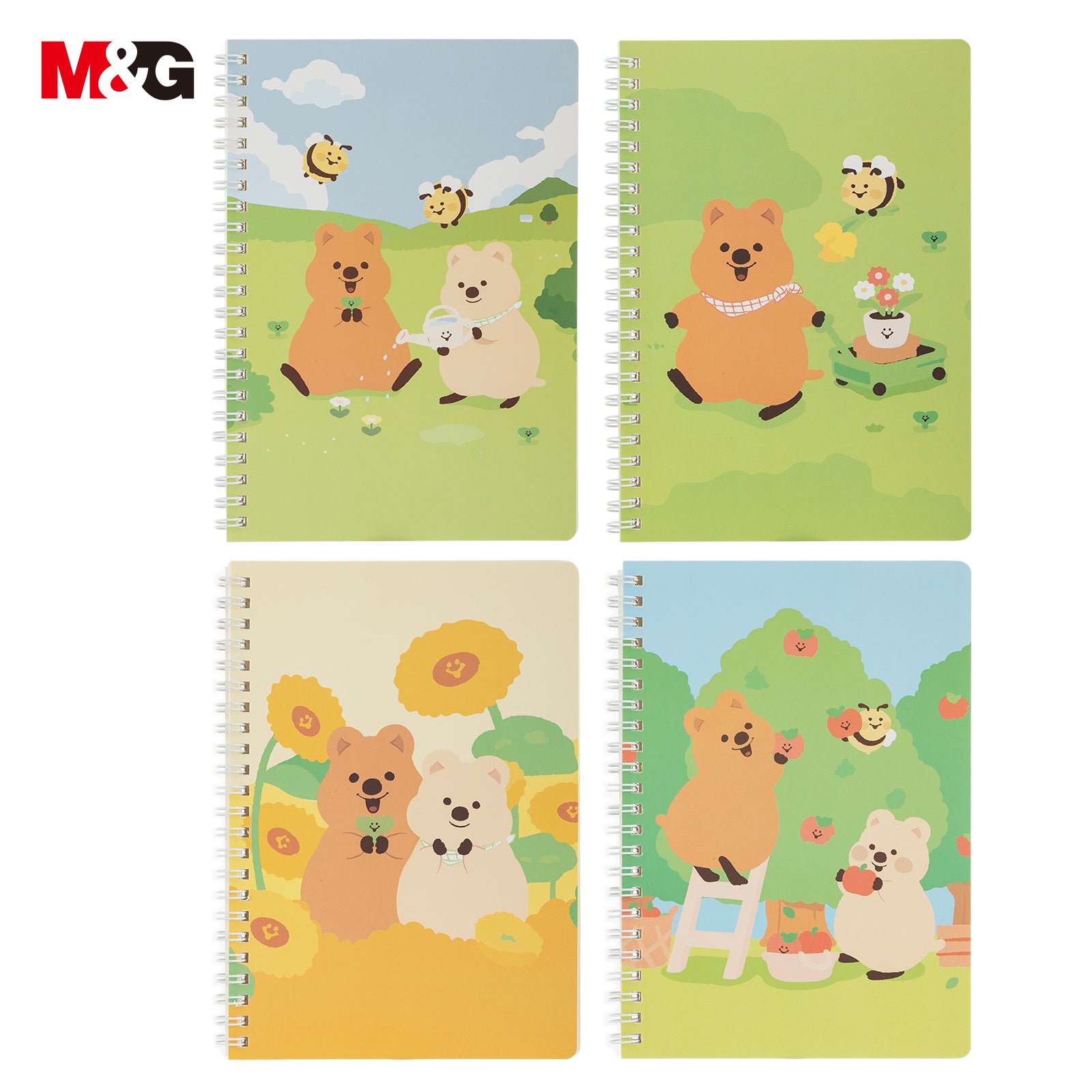 M&G KiKi QUOKKA Lot de 4 carnets à spirale A5, 60 feuilles / 120 pages, papier ligné