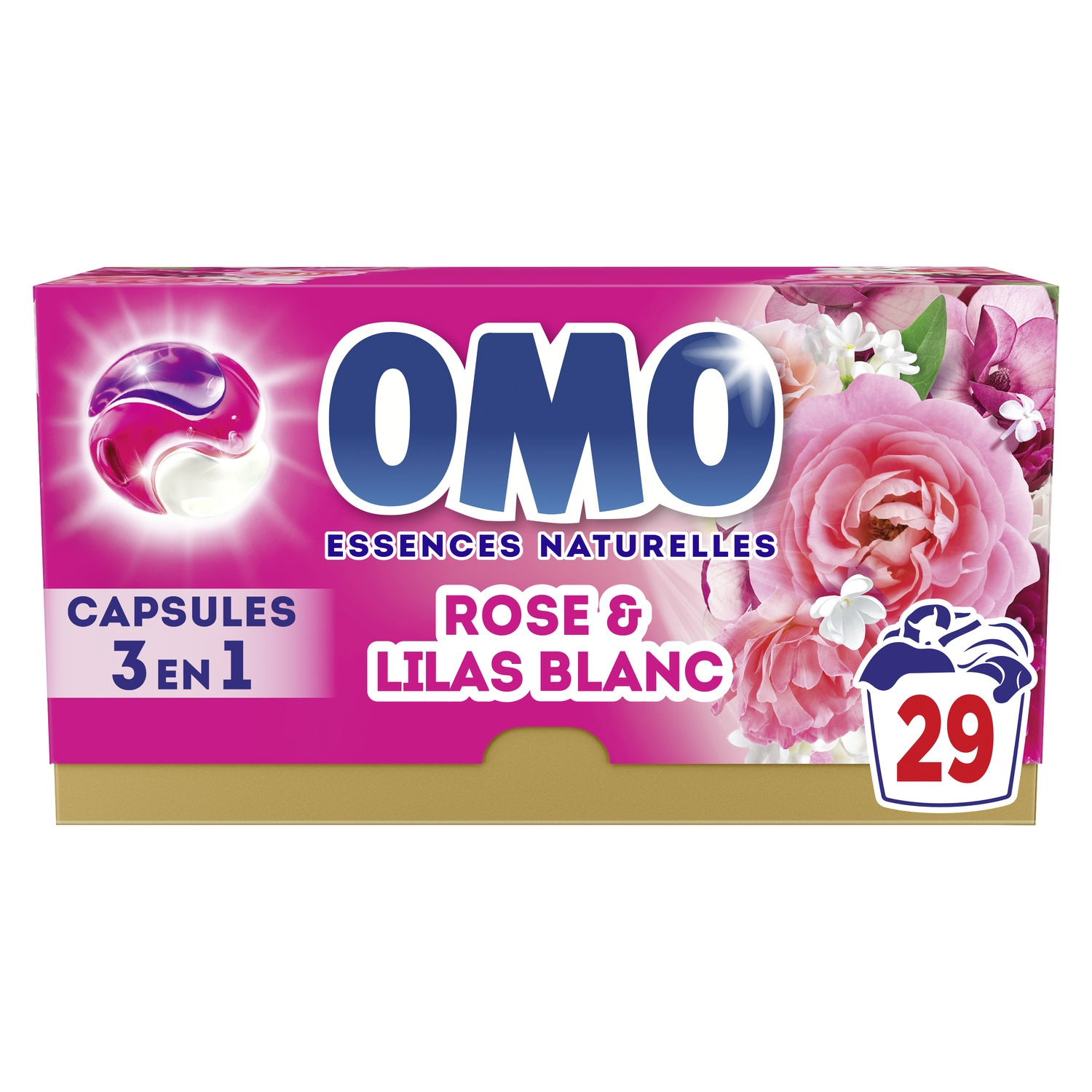 OMO Capsules de lessive 3 en 1 dissolution rapide Rose et Lilas Blanc 29 capsules (29 lavages)