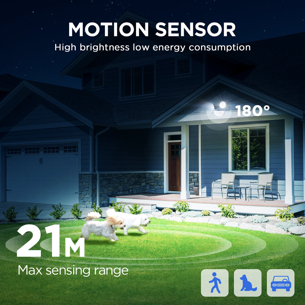 Projecteur de Sécurité LED LUTEC 20W 1700LM 4000K avec Capteur – Double Tête Intégrée pour Extérieur, Terrasse, Jardin, Cour – Noir