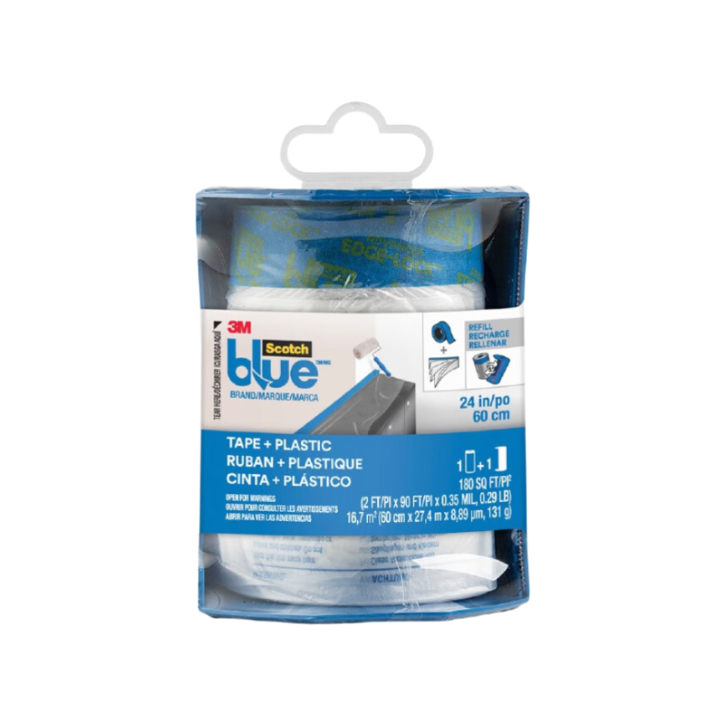 ScotchBlue™ Ruban de masquage et film plastique transparent sur dévidoir - Taille M 27,4 m x 609 mm