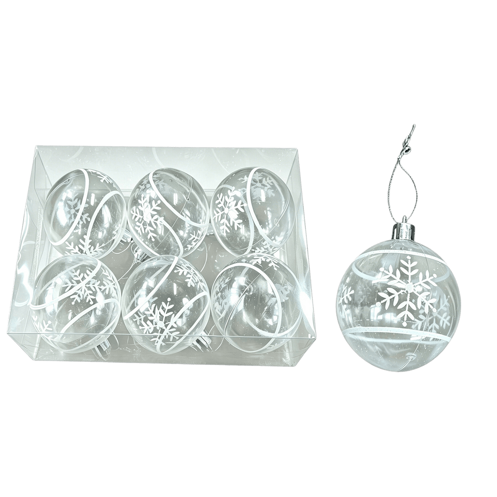 JU7CER 6 pièces de boules de Noël, boules de Noël en plastique incassable de 6 cm, boules de Noël à motif neige, convient pour la décoration intérieure et extérieure des fêtes de Noël et des soirées