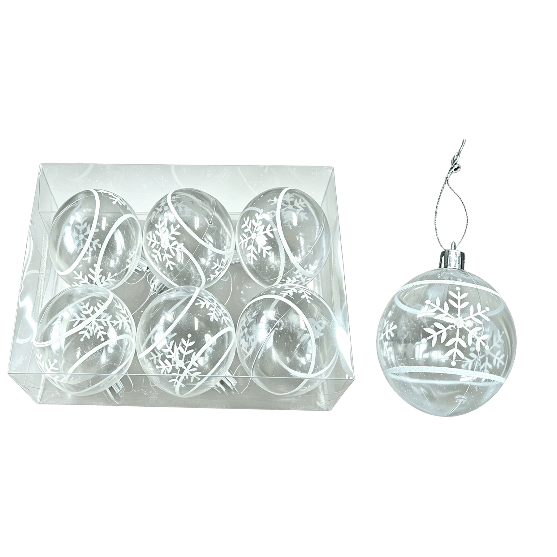 JU7CER 6 pièces de boules de Noël, boules de Noël en plastique incassable de 6 cm, boules de Noël à motif neige, convient pour la décoration intérieure et extérieure des fêtes de Noël et des soirées