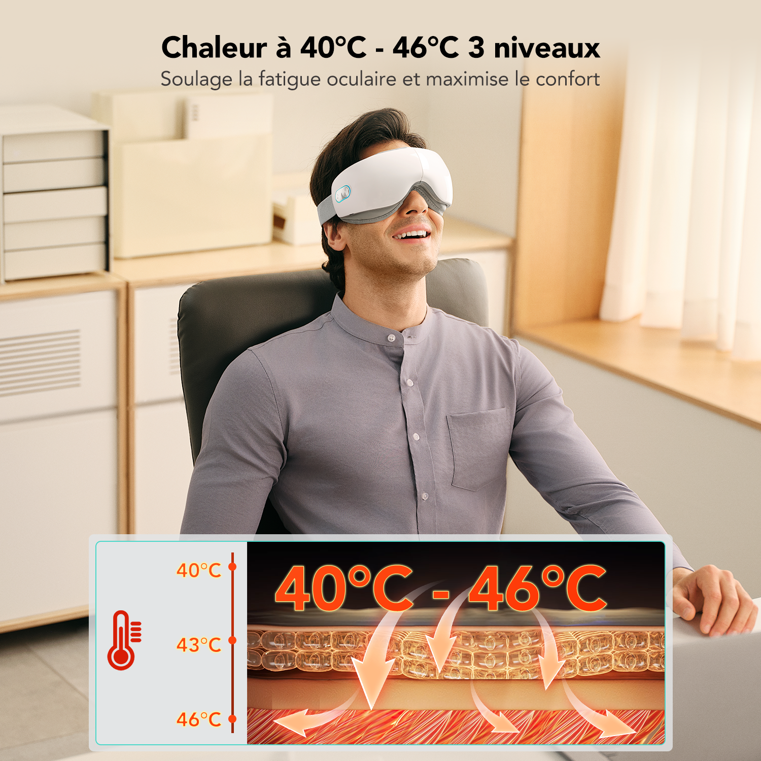 SKG ES500 Appareil de massage pour les yeux Faible bruit et PU ultra doux et respectueux de la peau Soulager la fatigue oculaire Cadeau pour l'être aimé