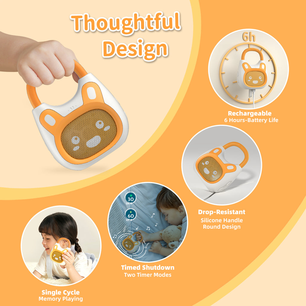alilo Lecteur de Musique Portable pour Enfants Pocket Bunny, Jouet Musical pour Tout-Petits 1-3-5 Ans, Préchargé avec 120+ Histoires/Musiques/Berceuses/Bruit Blanc, Son Haute Fidélité, Enceinte Bluetooth de Voyage (avec Sangle et Anneau)