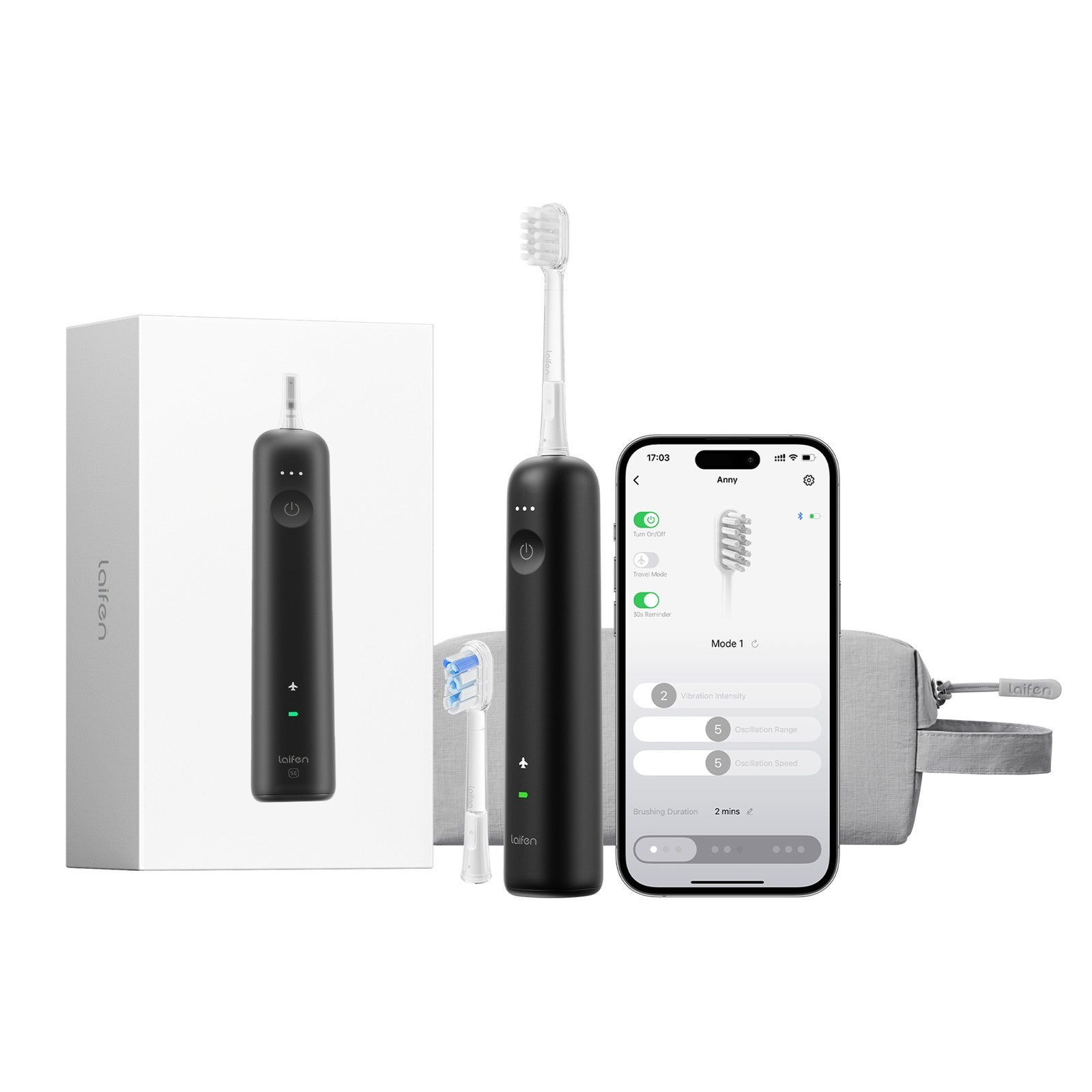 Laifen Wave SE Brosse à dents électrique, Brosse à dents sonique intelligente avec contrôle par application, Oscillation à 60°, 3 modes personnalisables, Batterie de 50 jours