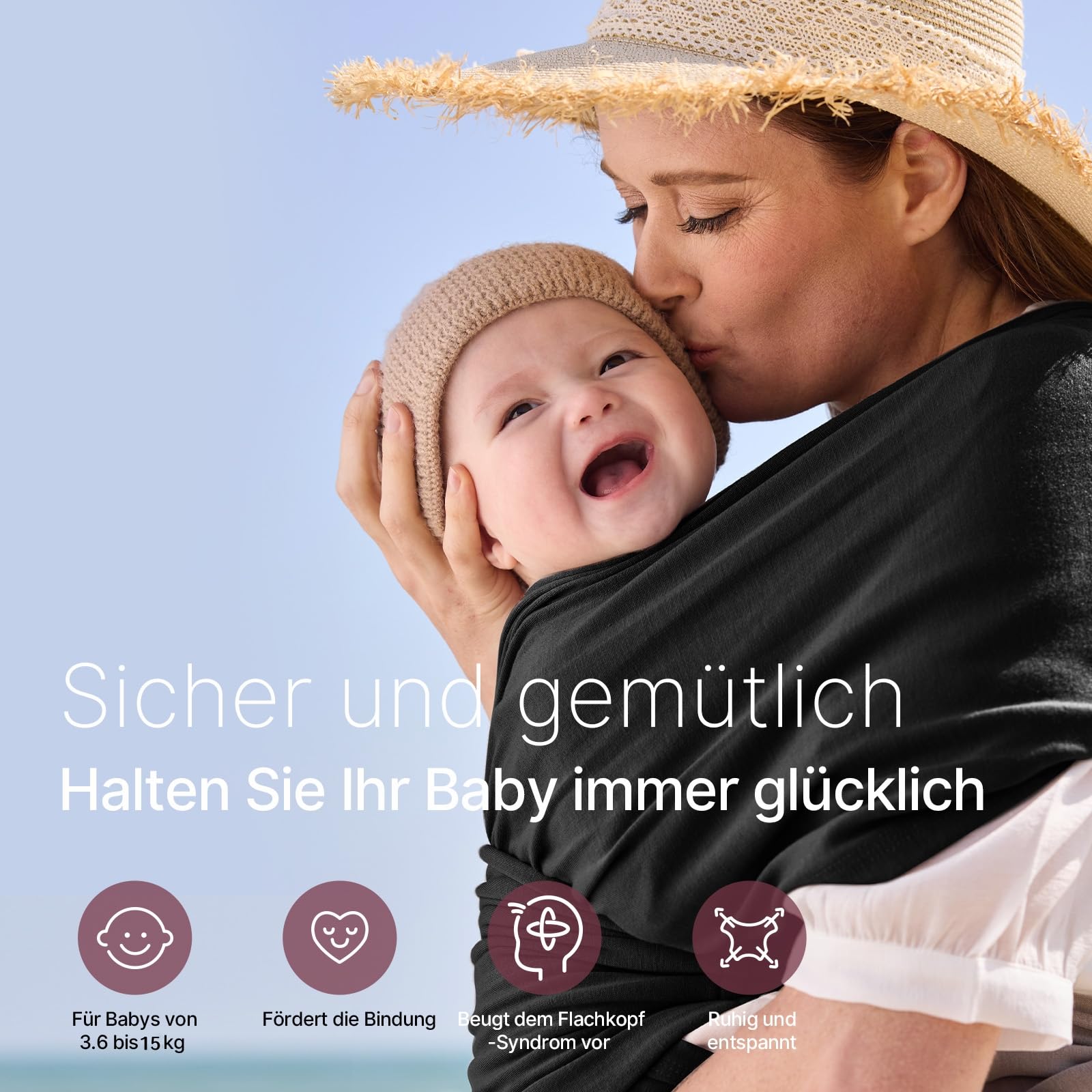 Momcozy Écharpe de portage bébé en polyester-élasthanne BJ001 - Noir