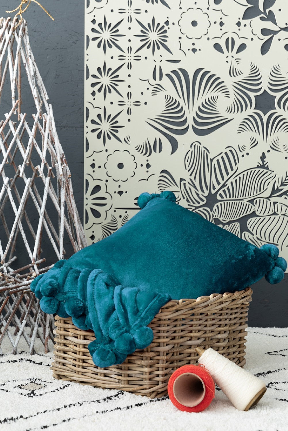 HOUSSE de COUSSIN TENDER POMPONS PAON
