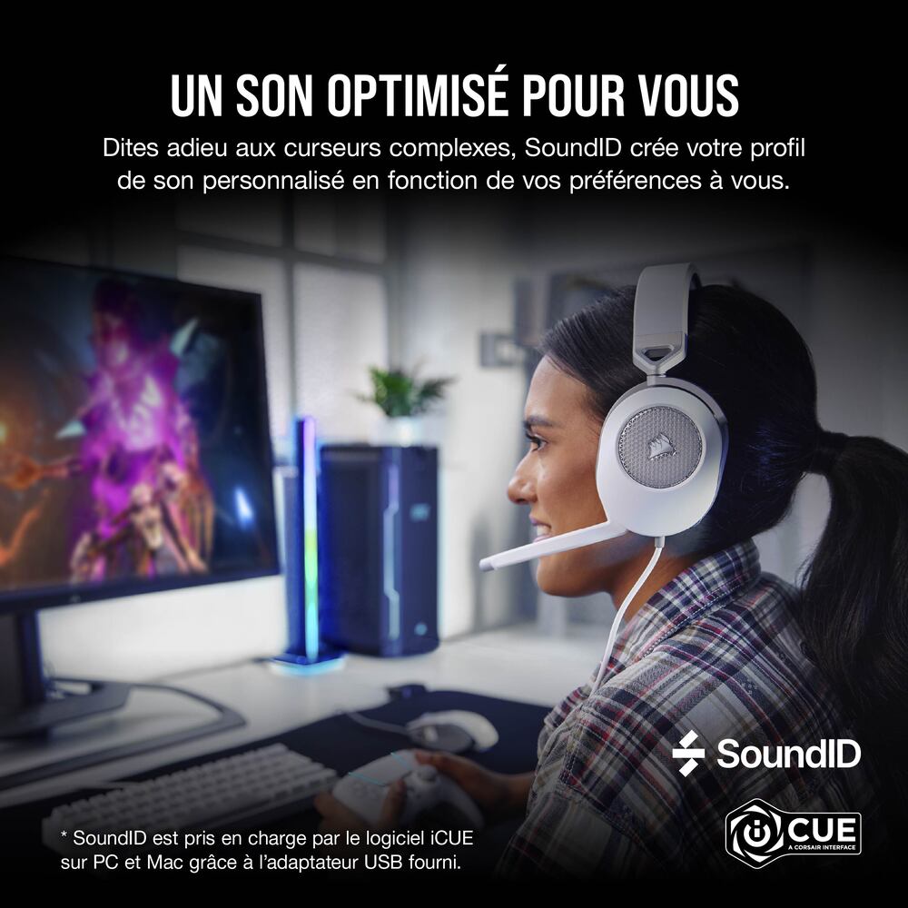 Corsair HS65 Surround Casque Gaming Filaire (Jack 3,5 mm) - Micro rabattable - Blanc