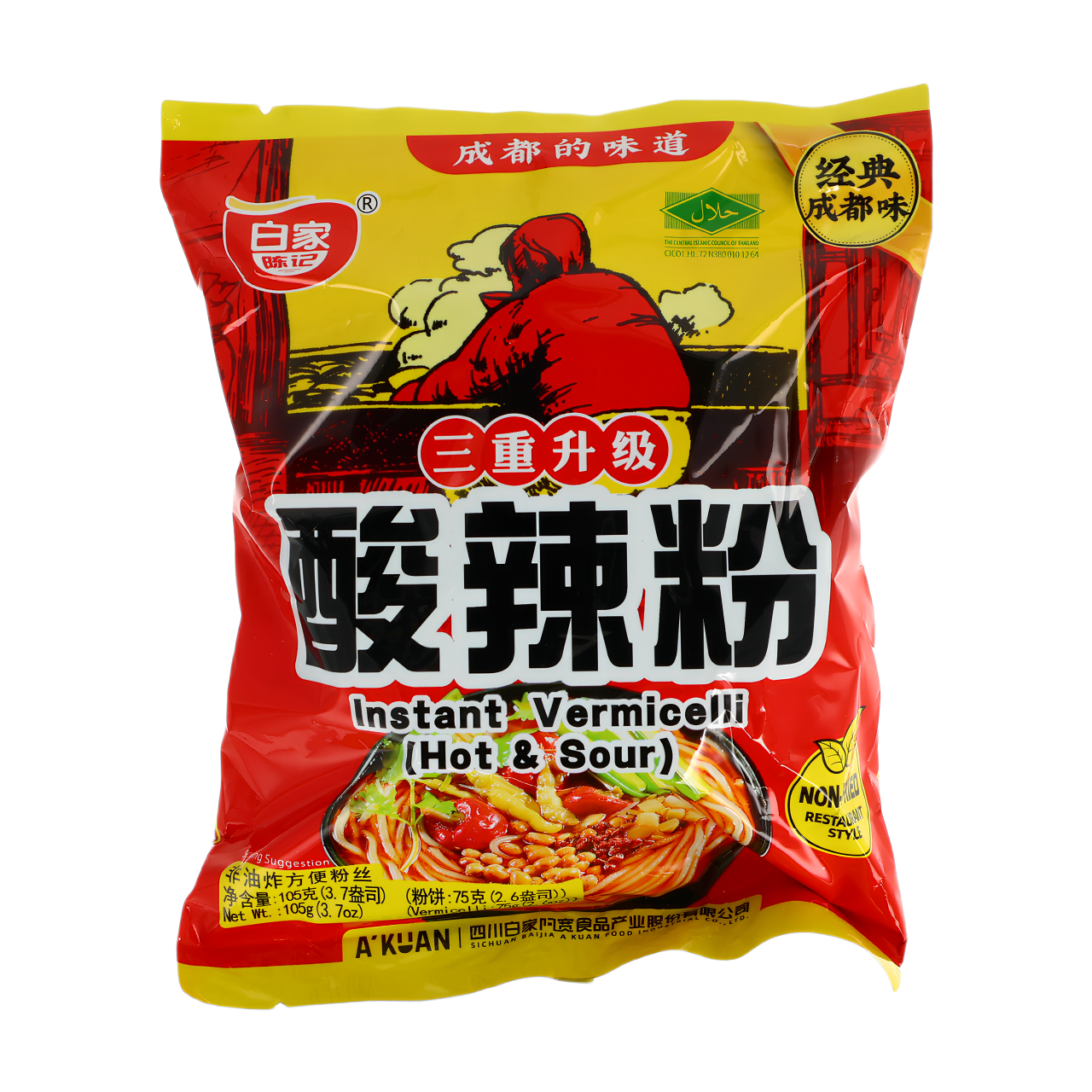 Bai Jia Vermicelles instantanés saveur aigre-piquante - 105 g