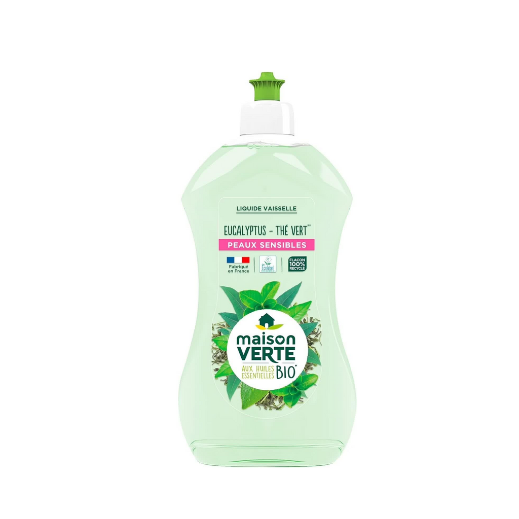 Maison Verte Liquide Vaisselle, Eucalyptus & Thé Vert, Huiles Essentielles Biologiques, 500 ml