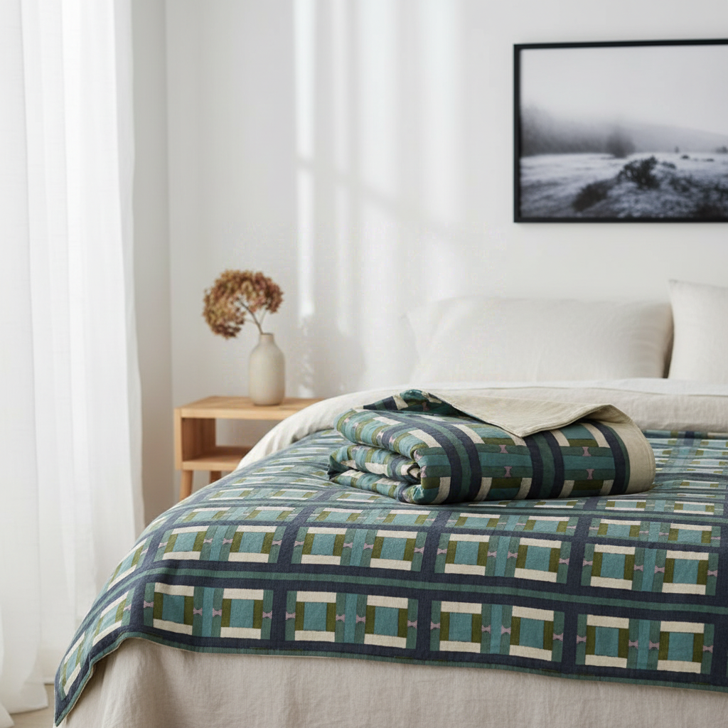 VIVARAISE Plaid imprimé Taho vert de gris - 135 x 200 cm