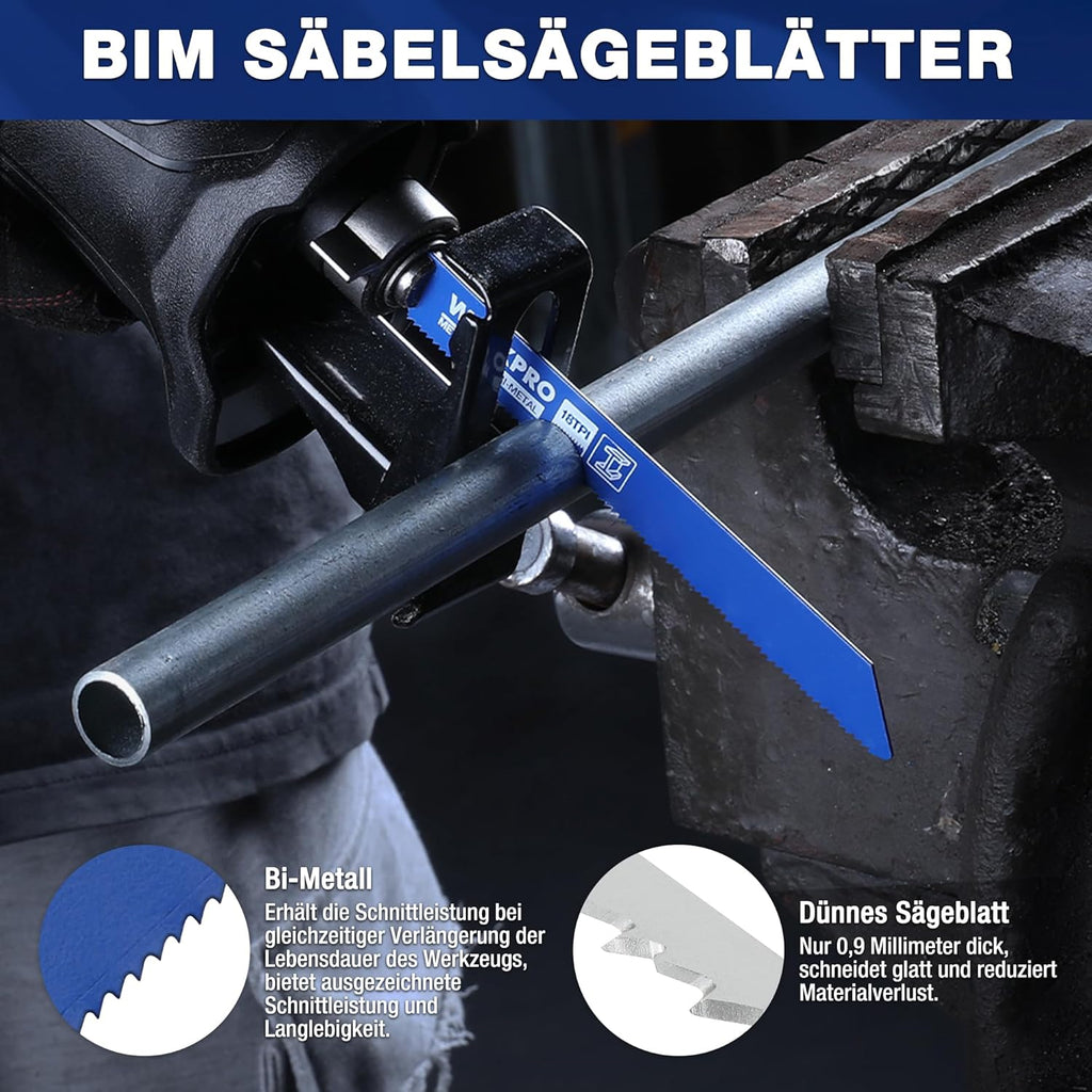 WORKPRO Lames de scie alternatives pour bois, métal et plastique, compatibles Bosch, Dewalt, Makita, Ryobi, Milwaukee, avec sac - 32 pièces
