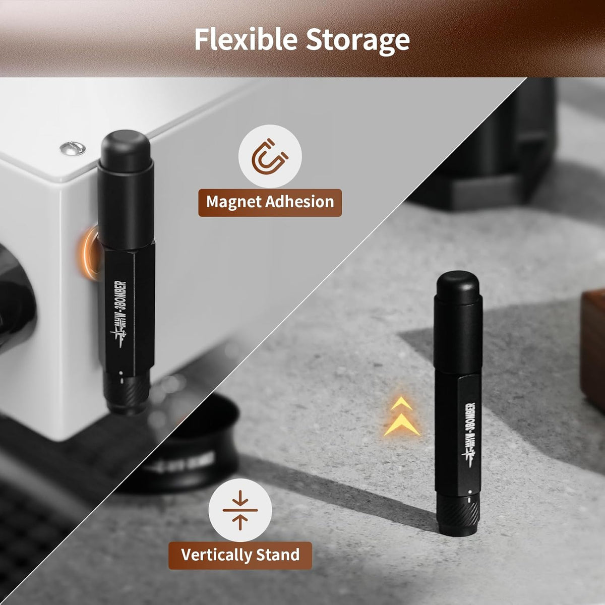 MHW-3BOMBER Outil WDT rétractable, outil de distribution d'espresso avec rangement magnétique, outil de mélange de café à portée réglable pour barista