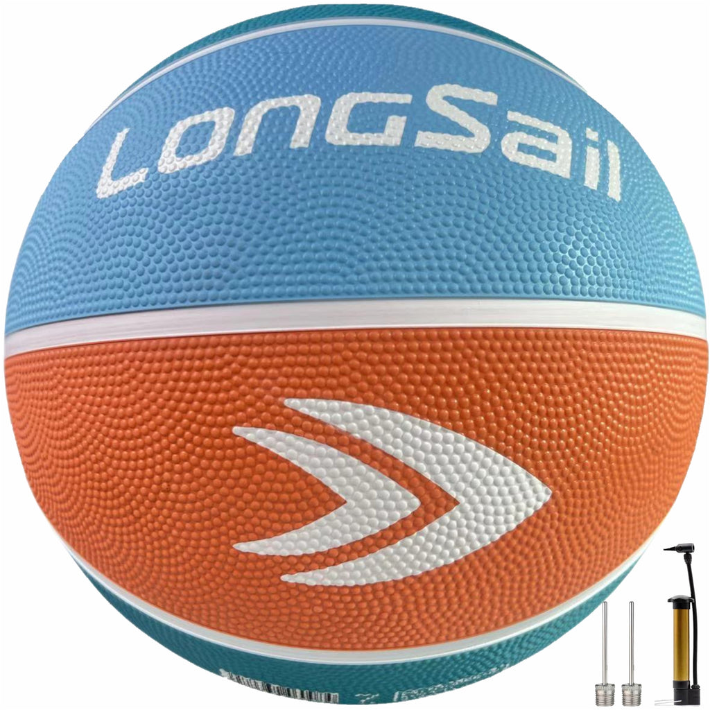 LONGSAIL Ballon de basket en caoutchouc haute qualité 29,5 po Taille 7 Mandarine / Bleu clair / Bleu saphir / Bleu océan profond