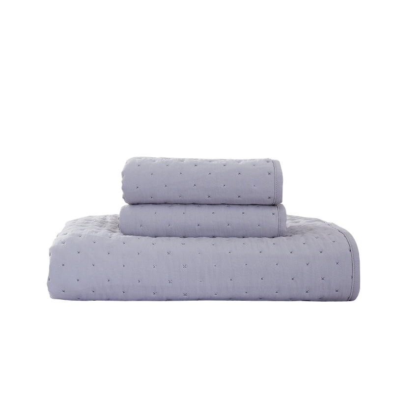 MEROPE, Couverture en polyester matelassée & 2 taies d'oreiller, 200x200/80x80 cm, gris, lot de 3