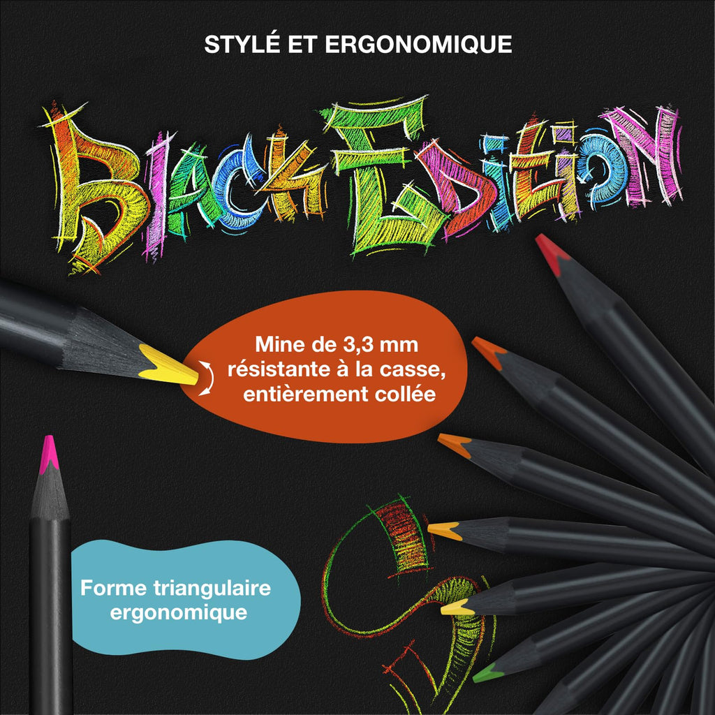 Faber-Castell Crayons de couleur Black Edition, 100 pièces dans une boîte en métal