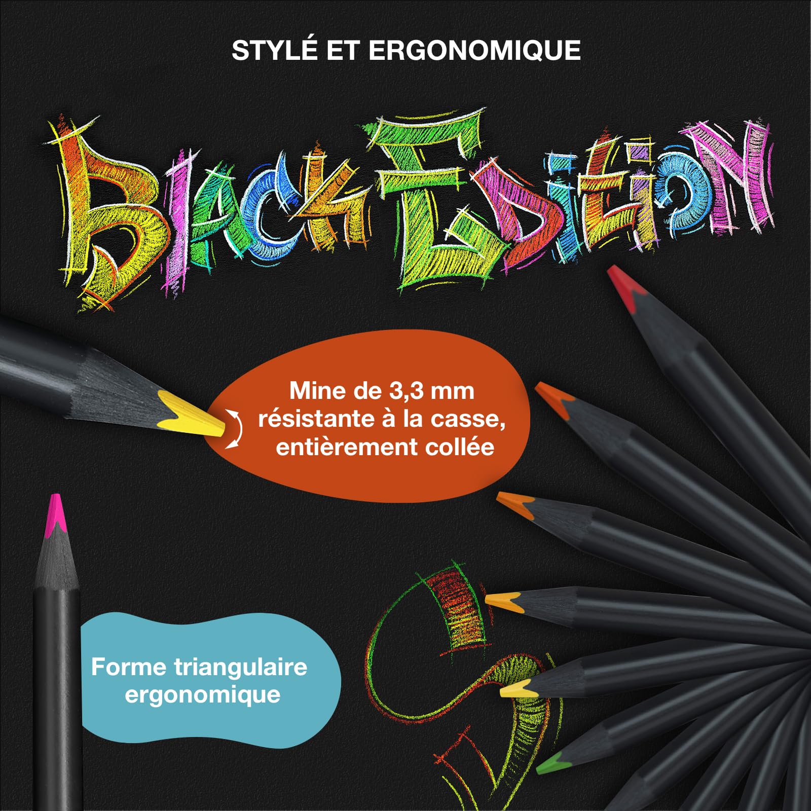 Faber-Castell Crayons de couleur Black Edition, 100 pièces dans une boîte en métal