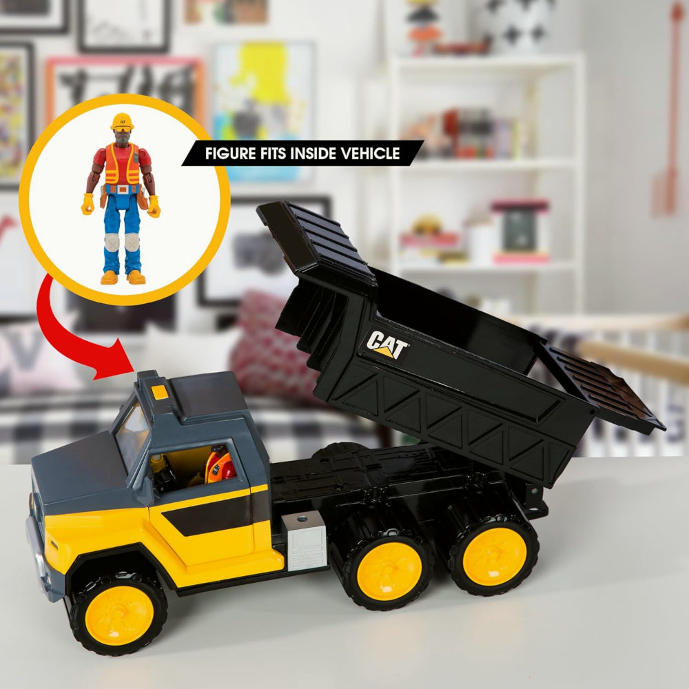 Cat Workforce Camion benne 33 cm avec sons, lumières et capteur de mouvement + 1 figurine et accessoires