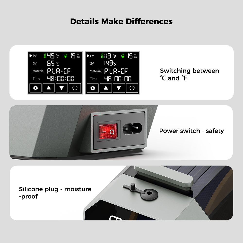 Creality Space Pi Sécheur de filament Plus, Boîte de séchage de filament pour imprimante 3D (2 bobines), Chauffage rapide à 360° avec écran LCD, Séchage en une touche pour PLA, PETG